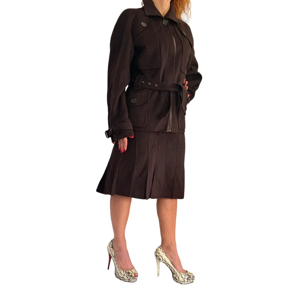 BARBARA BUI 90'S BROWN WOOL ANGORA  JACKET SKIRT SUIT 42 46 L Corporate Grunge